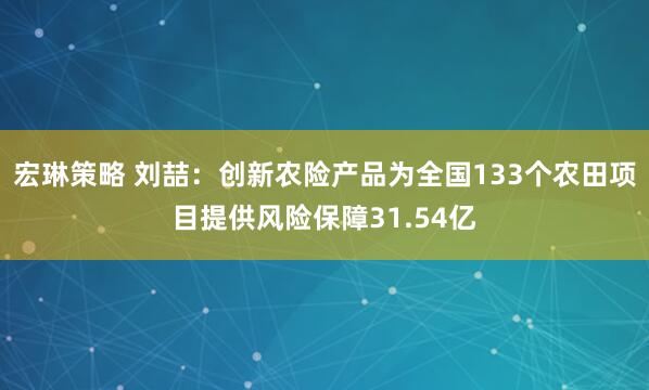 宏琳策略 刘喆:创新农险产品为全国133个农田项目提供风险保障31.54亿